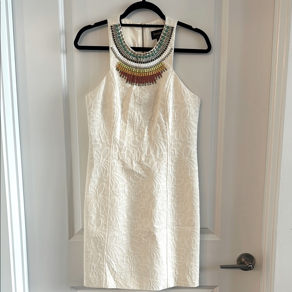 laundry by Shelli Segal Cream Sleeveless Dress with Beaded Neckline